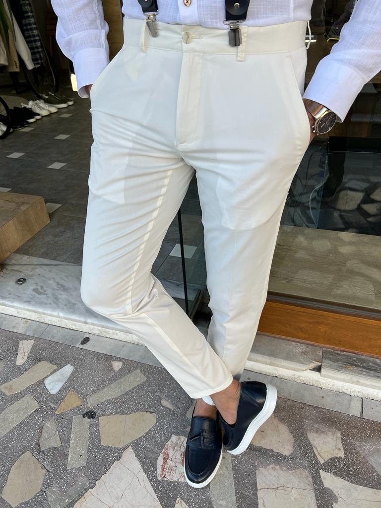 Lars Slim Fit White Trousers