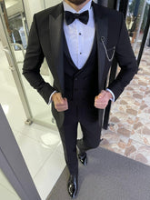 Load image into Gallery viewer, Carson Slim Fit Woolen Black Tuxedo with Dovetail Collar
