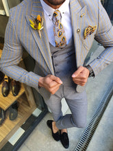 Load image into Gallery viewer, Evo Slim Fit Gray &amp; Yellow Linen Suit
