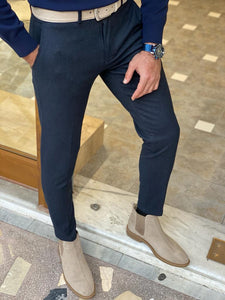 Warren Slim Fit Patterned Dark Blue Trousers