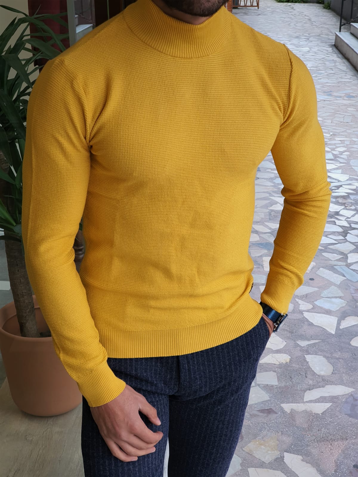 Harrison Slim Fit Patterned Yellow Turtleneck Knitwear – MCR TAILOR
