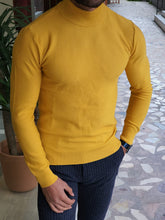 Load image into Gallery viewer, Harrison Slim Fit Patterned Yellow Turtleneck Knitwear
