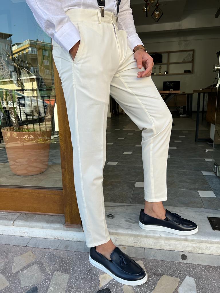Lars Slim Fit White Trousers