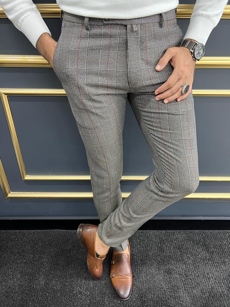 Brown Striped Slim Fit Formal Trouser - Buy Brown Striped Slim Fit Formal  Trouser online in India