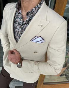 Lars Slim Fit Double Breasted Beige Blazer Only