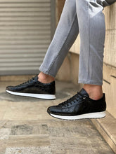 Load image into Gallery viewer, Benson Eva Sole Croc. Detailed Black Sneakers

