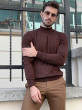 Load image into Gallery viewer, Naze Slim Fit Brown Turtleneck Sweater
