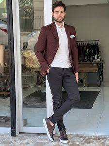 Fred Slim Fit High Quality Knitted Brown Blazer