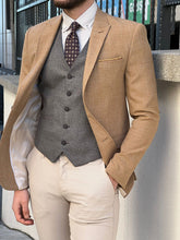 Load image into Gallery viewer, Fred Slim Fit High Quality Self-Patterned Mustard Cotton Blazer
