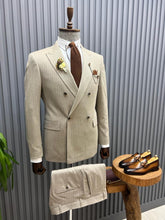 Load image into Gallery viewer, Noah Slim Fit Double Breasted Striped Beige Suit
