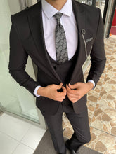 Load image into Gallery viewer, Reese Slim Fit Black Patterned Wool Suit
