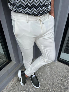 Cooper Slim Fit Rope Detailed White Jogger Pants