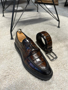 Karl Eva Sole Croc Detailed Brown Shoes
