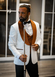 Jones Slim Fit Velvet Lapel White Orange Tuxedo