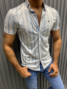 Noah Slim Fit Lycra Blue Striped Shirt