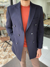 Load image into Gallery viewer, Csarson Slim Fit Double Breasted Navy Blue Winter Coat
