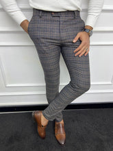 Load image into Gallery viewer, Leon Slim Fit Plaid Striped Blue Pants
