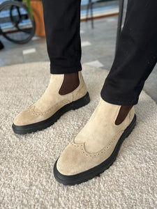 Trent Eva Sole Suede Leather Beige Chelsea Boots