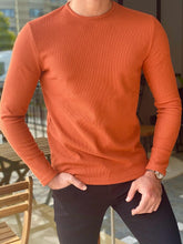 Load image into Gallery viewer, Warren Slim Fit Crew Neck Long Sleeve Combed Cotton Orange Sweater
