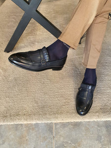Heritage Sardinelli Buckled Detail Dark Blue Leather Shoes