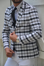 Load image into Gallery viewer, Perry Slim Fit Grey &amp; White Plaid Blaxer

