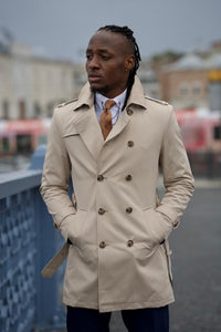 Ted Slim Fit Beige Feather Detailed Winter Coat