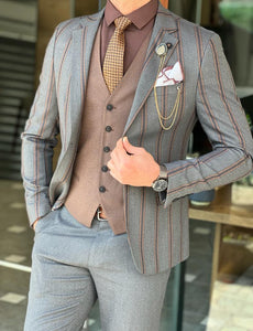 Nate Slim Fit Grey & Brown Combined Suit