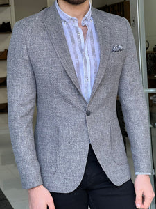 Fred Slim Fit High Quality Self-Patterned Grey Blazer