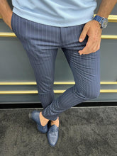 Load image into Gallery viewer, Luke Slim Fit Dark Blue Striped Trouser
