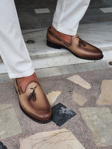Jake Sardinelli Tasseled Beige Leather Loafer