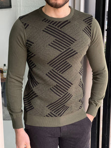 Carson Slim Fit Khaki Patterned Sweater