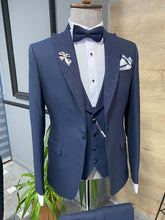 Load image into Gallery viewer, Grant Slim Fit Mono Collared Blue Tuxedo
