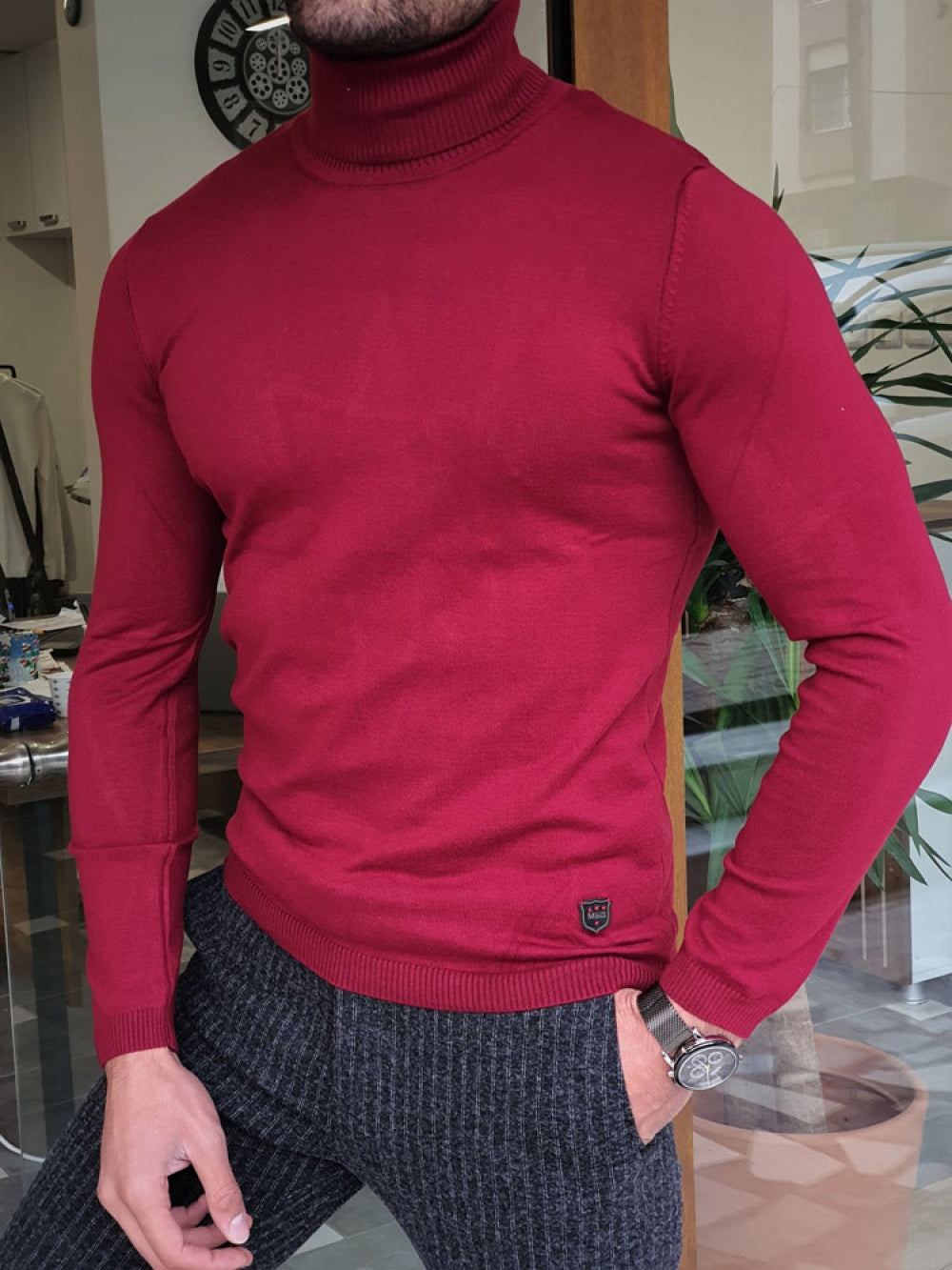 Henry Slim Fit Red Turtleneck