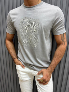 Noah Slim Fit Grey Printed Crew Neck Tees