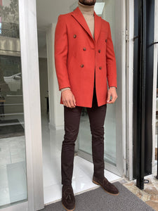 Reese Slim Fit Double Breasted Tile Woolen Winter Coat