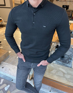 Nate Slim Fit Grey Collar Polo Sweater