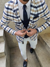 Load image into Gallery viewer, Genova Slim Fit White &amp; Beige Plaid Suit
