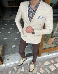 Lars Slim Fit Double Breasted Beige Blazer Only