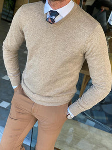 Grant Slim Fit Long Sleeve Beige Sweater