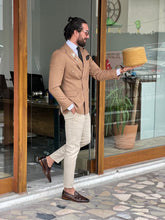 Load image into Gallery viewer, Morrison Slim Fit Double Breasted Camel Blazer
