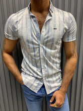 Load image into Gallery viewer, Noah Slim Fit Lycra Blue Striped Shirt

