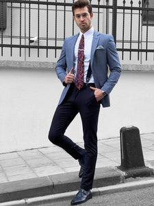 Louis Slim Fit High Quality Blue & Gray Blazer