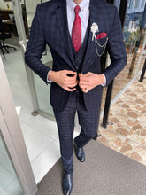 Load image into Gallery viewer, Carson Slim Fit Plaid Navy Blue Woolen Suit
