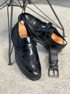 Trent Eva Sole Buckle Detailed Black Leather Shoes