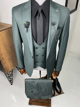 Load image into Gallery viewer, Luxe Slim Fit High Quality Self-Patterned Green Woolen Suit
