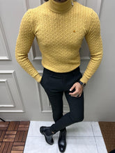 Load image into Gallery viewer, Evan Slim Fit Yellow Knitted Turtleneck Sweater
