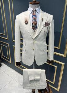 Benson Slim Fit Double Pocket Beige Detailed Suit