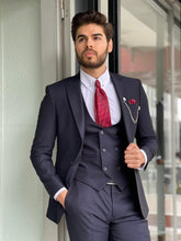 Load image into Gallery viewer, Reese Slim Fit Navy Blue Patterned Wool Suit
