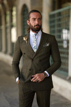 Load image into Gallery viewer, Evan Slim Fit Double Breasted Khaki Striped Suit
