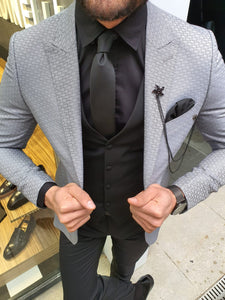 Verno Gray Slim Fit Patterned Suit